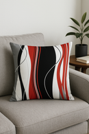 housse de coussin noire et rouge motif géométrique élégant