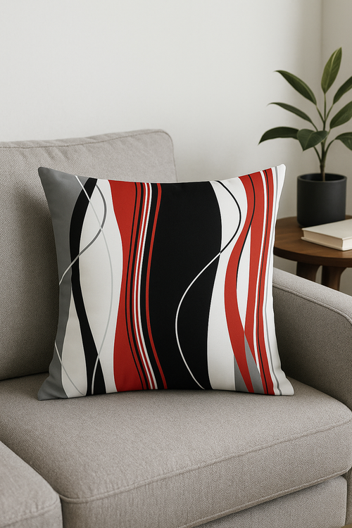 housse de coussin noire et rouge motif géométrique élégant