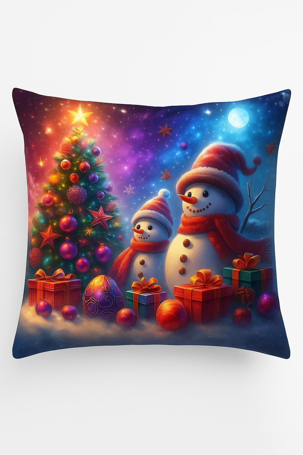 housse de coussin père noël cerfs et bonshommes de neige festive