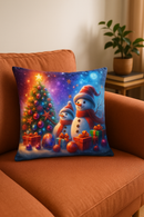 housse de coussin père noël cerfs et bonshommes de neige festive