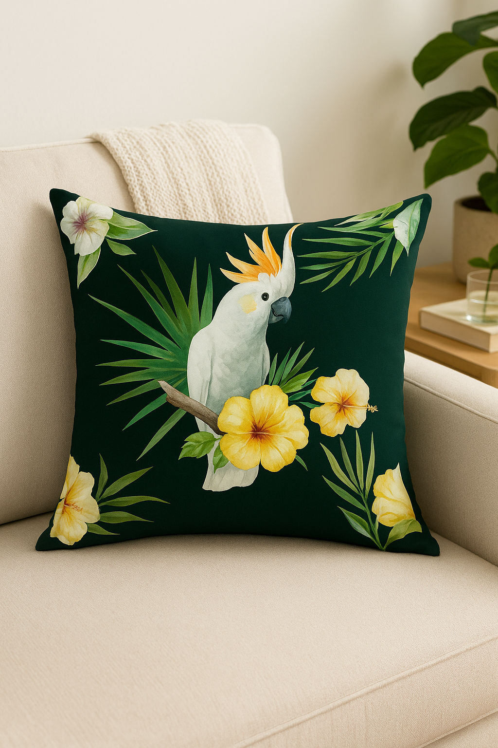 housse de coussin perroquet tropical pour canapé ou salon - vue 3 sur 2