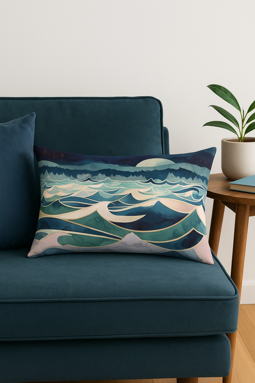 housse de coussin rectangulaire en polyester rayures aquarelle chinoises