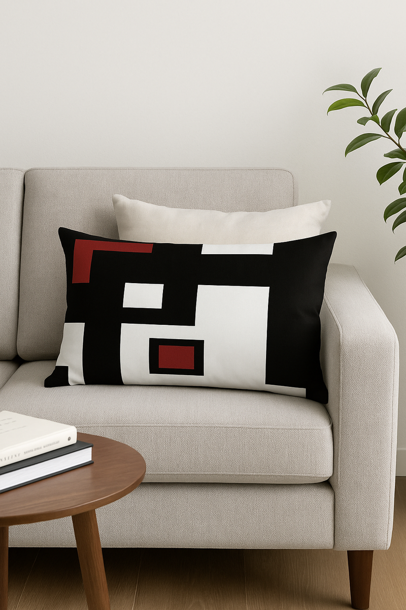 housse de coussin rectangulaire géométrique jaune et rouge 30x50 cm