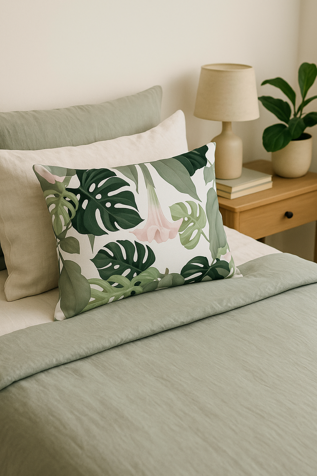 housse de coussin rectangulaire imprimée fleurs tropicales 30x50 cm - vue 2 sur 2
