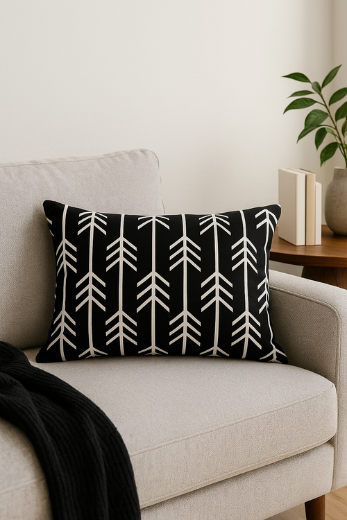 housse de coussin rectangulaire noir et blanc marbré 30 x 50 cm