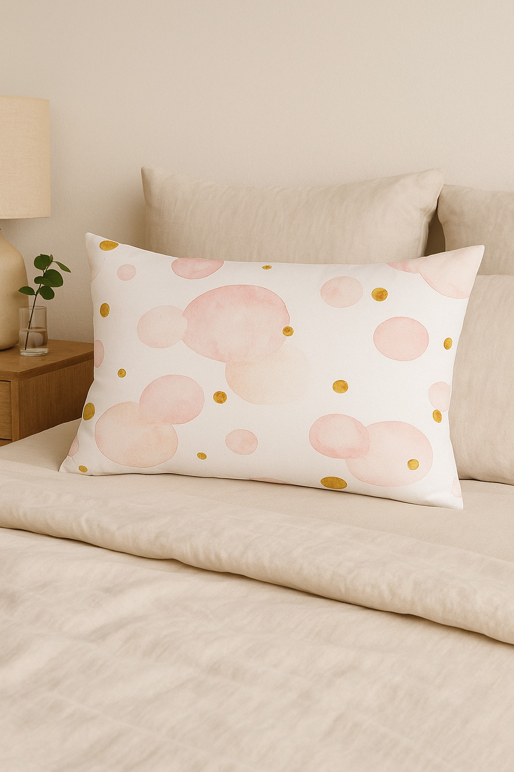 housse de coussin rose motif géométrique décoration intérieure tendance