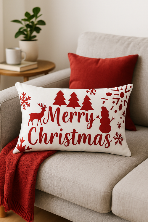 housse de coussin rouge de Noël pour décoration intérieure