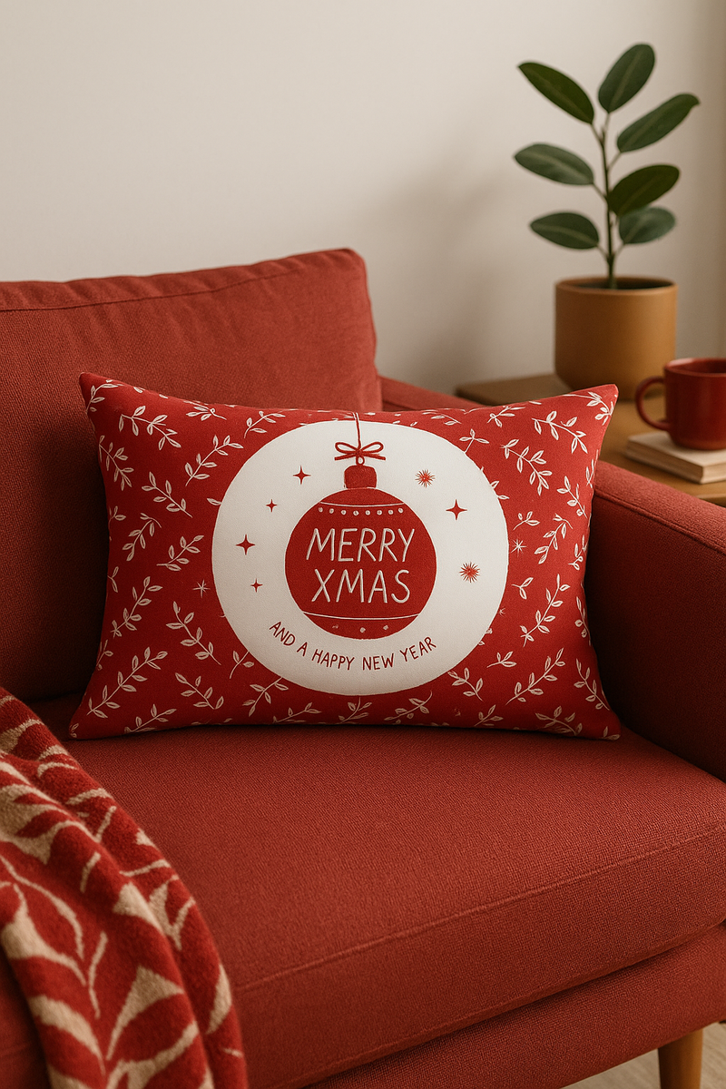 housse de coussin rouge de Noël pour décoration intérieure
