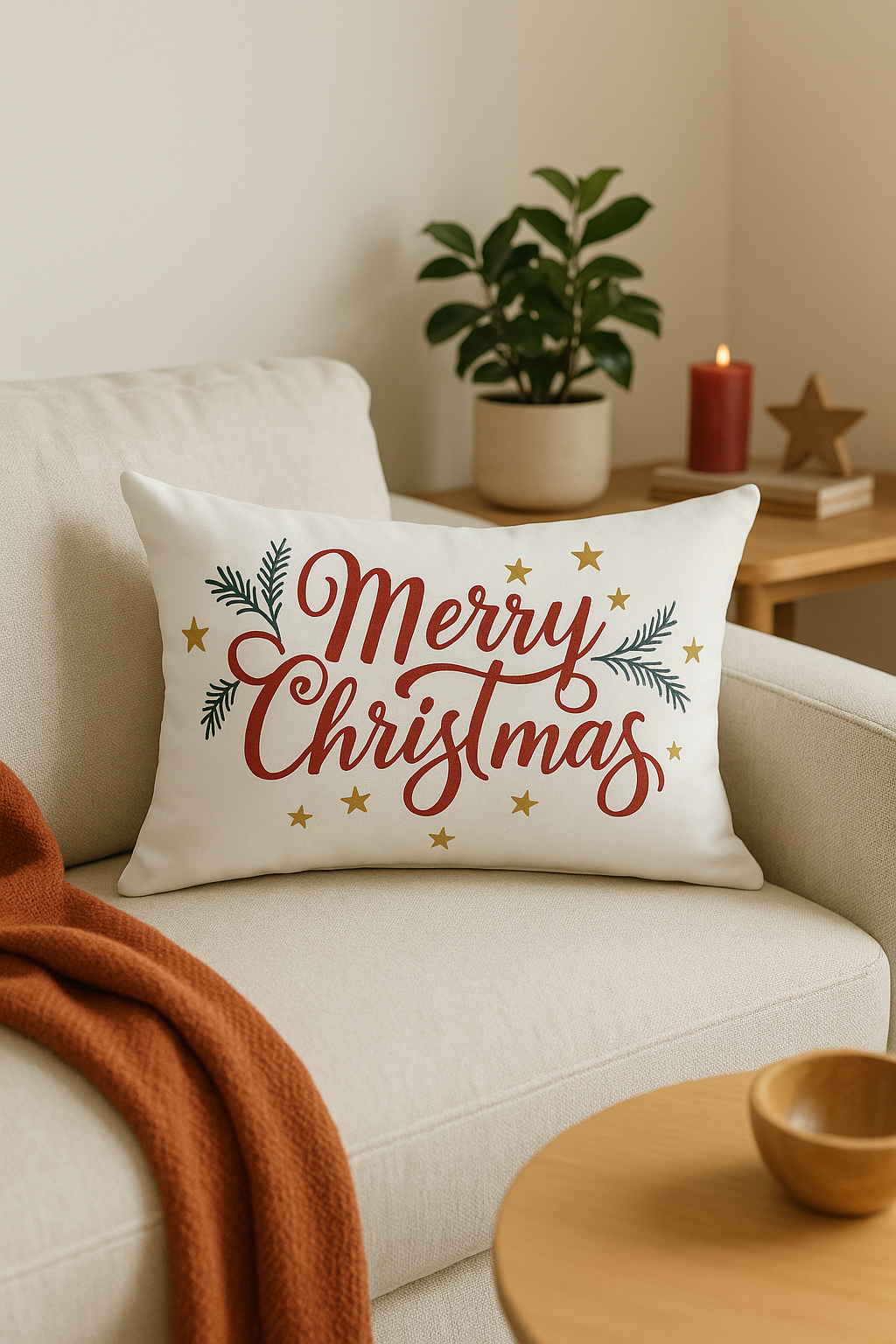 housse de coussin rouge pour Noël décoration festive intérieure - vue 3 sur 2