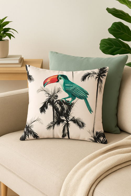 housse de coussin tropical motif perroquet pour canapé