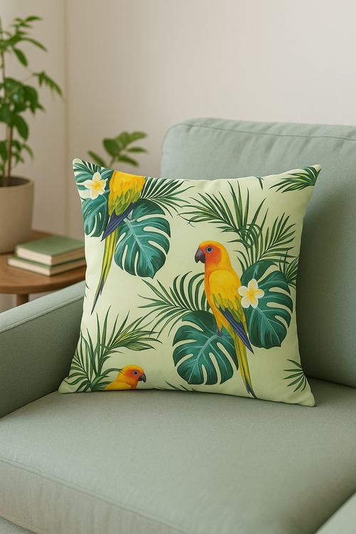 housse de coussin tropical motif perroquet pour canapé