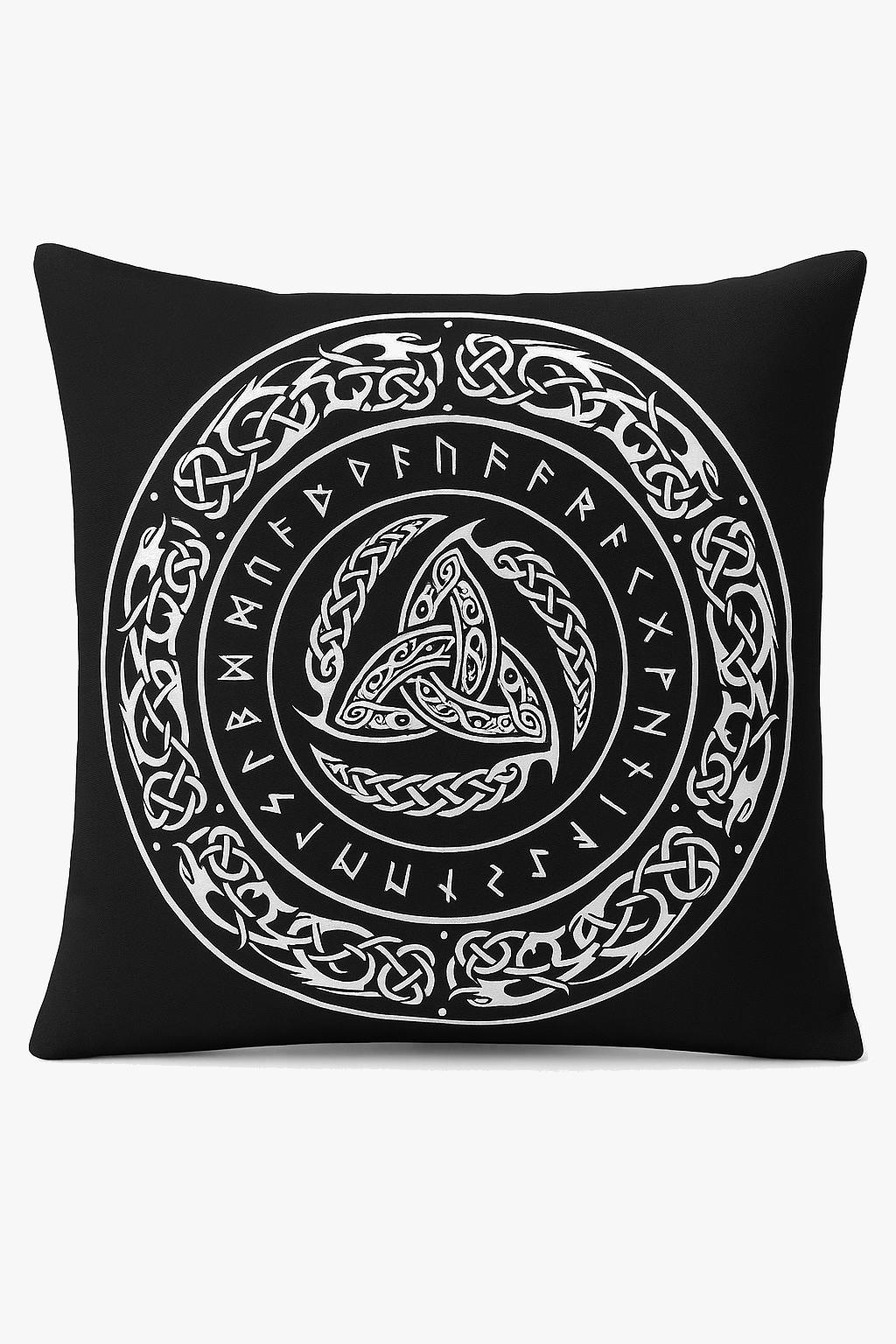 housse de coussin viking amulet motif géométrique noir et blanc