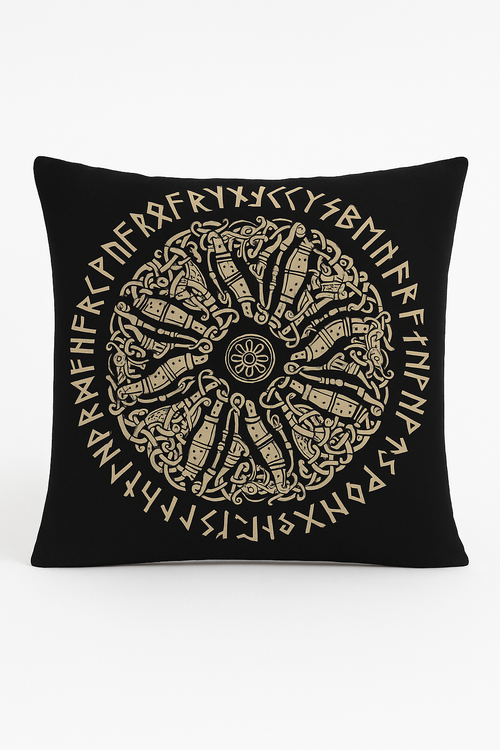 housse de coussin viking amulet motif géométrique noir et blanc