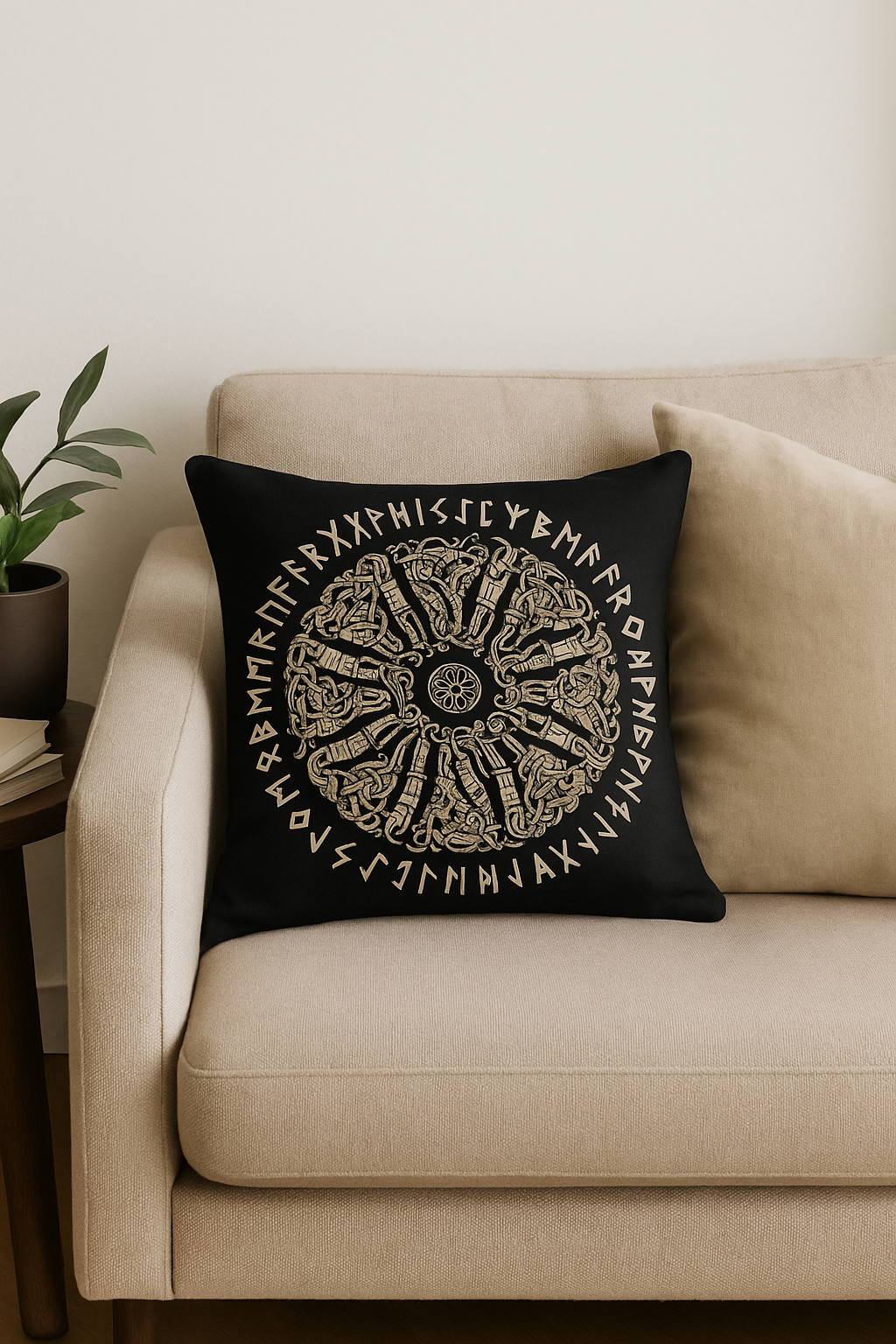 housse de coussin viking amulet motif géométrique noir et blanc - vue 3 sur 2