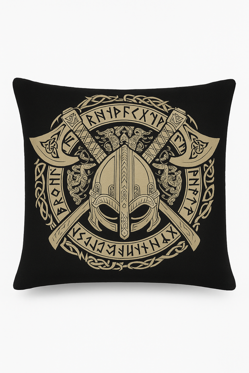 housse de coussin viking amulet motif géométrique noir et blanc