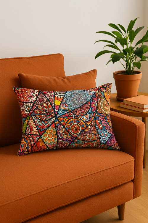housse de coussin vintage à motif mandala ethnique rectangulaire