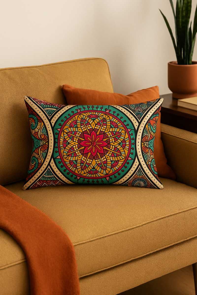 housse de coussin vintage à motif mandala pour canapé ou lit