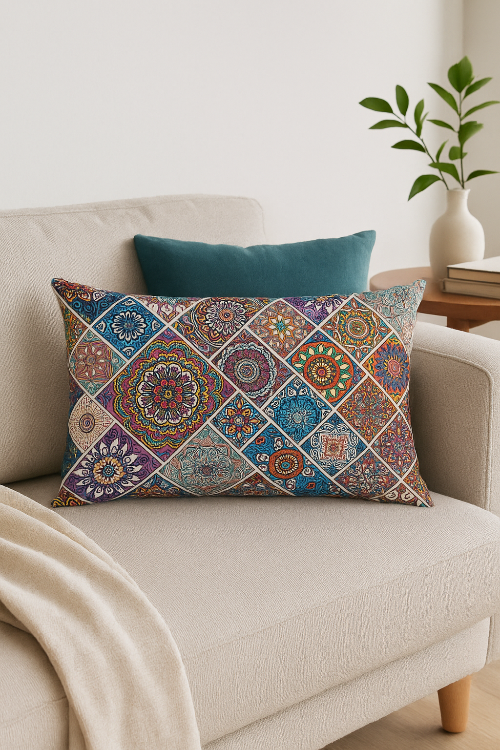 housse de coussin vintage à motif mandala pour décoration intérieure
