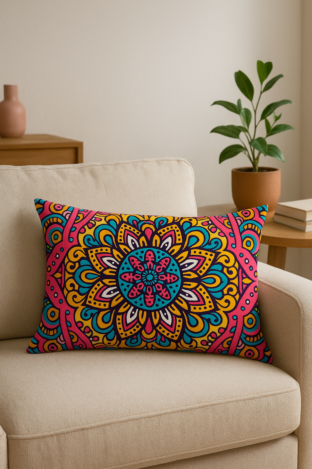 housse de coussin vintage à motif mandala pour décoration intérieure