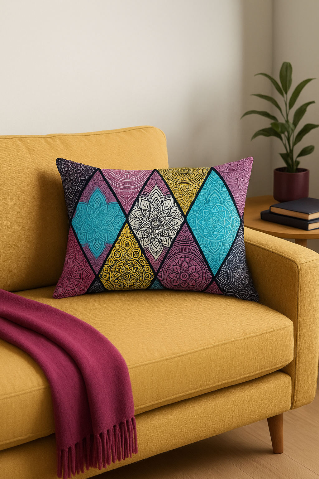housse de coussin vintage motif mandala pour canapé ou lit - vue 3 sur 2