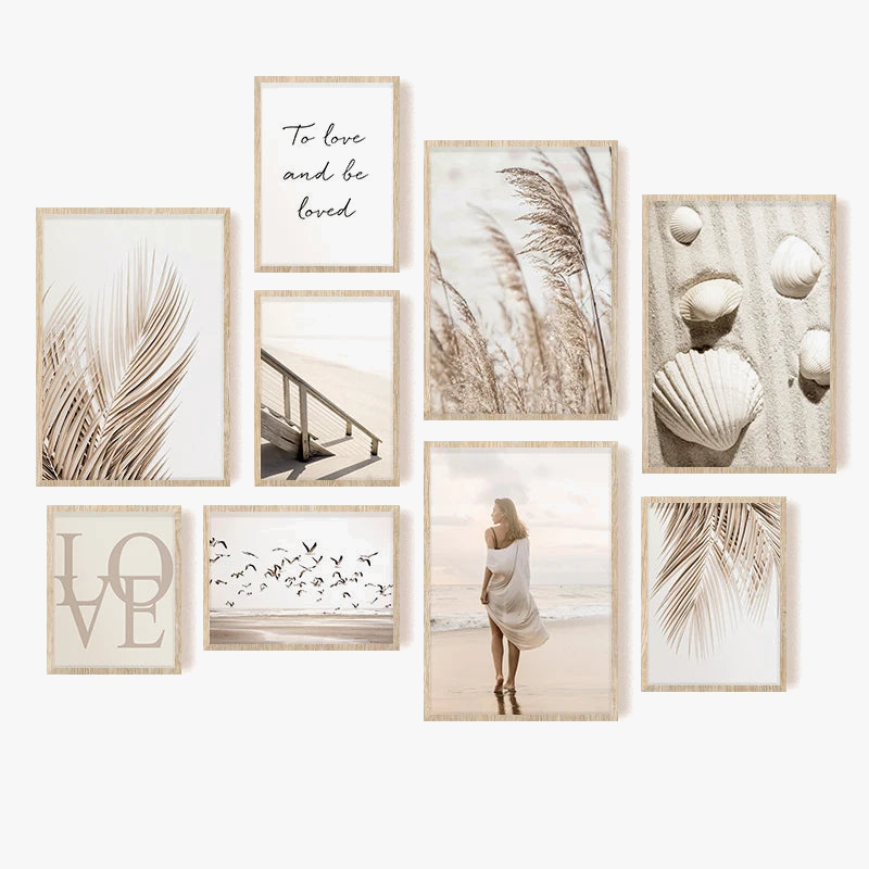 impression sur toile fille de plage coquillage art mural élégant