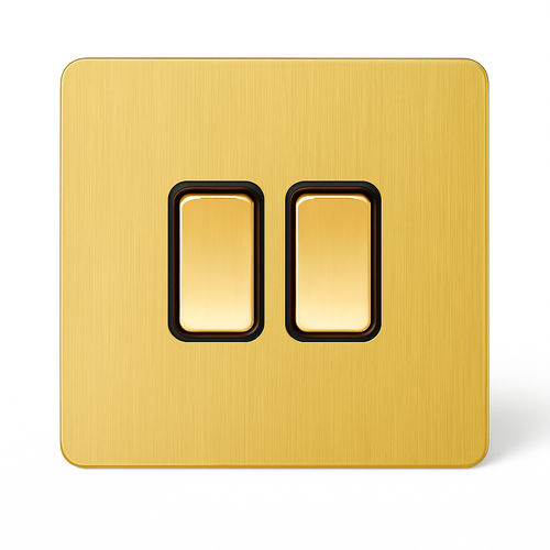 Interrupteur double 2 voies en acier doré brossé bords arrondis