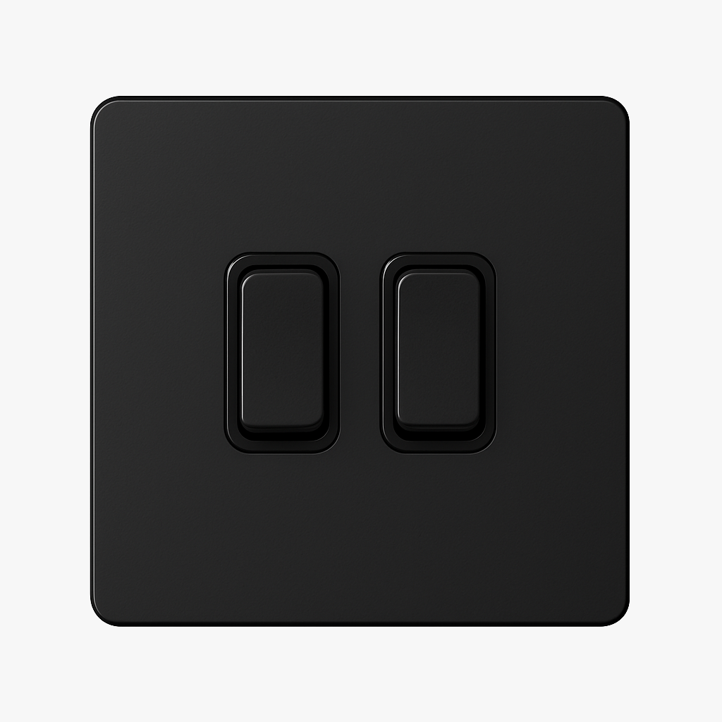 Interrupteur double 2 voies en acier noir mat bords arrondis