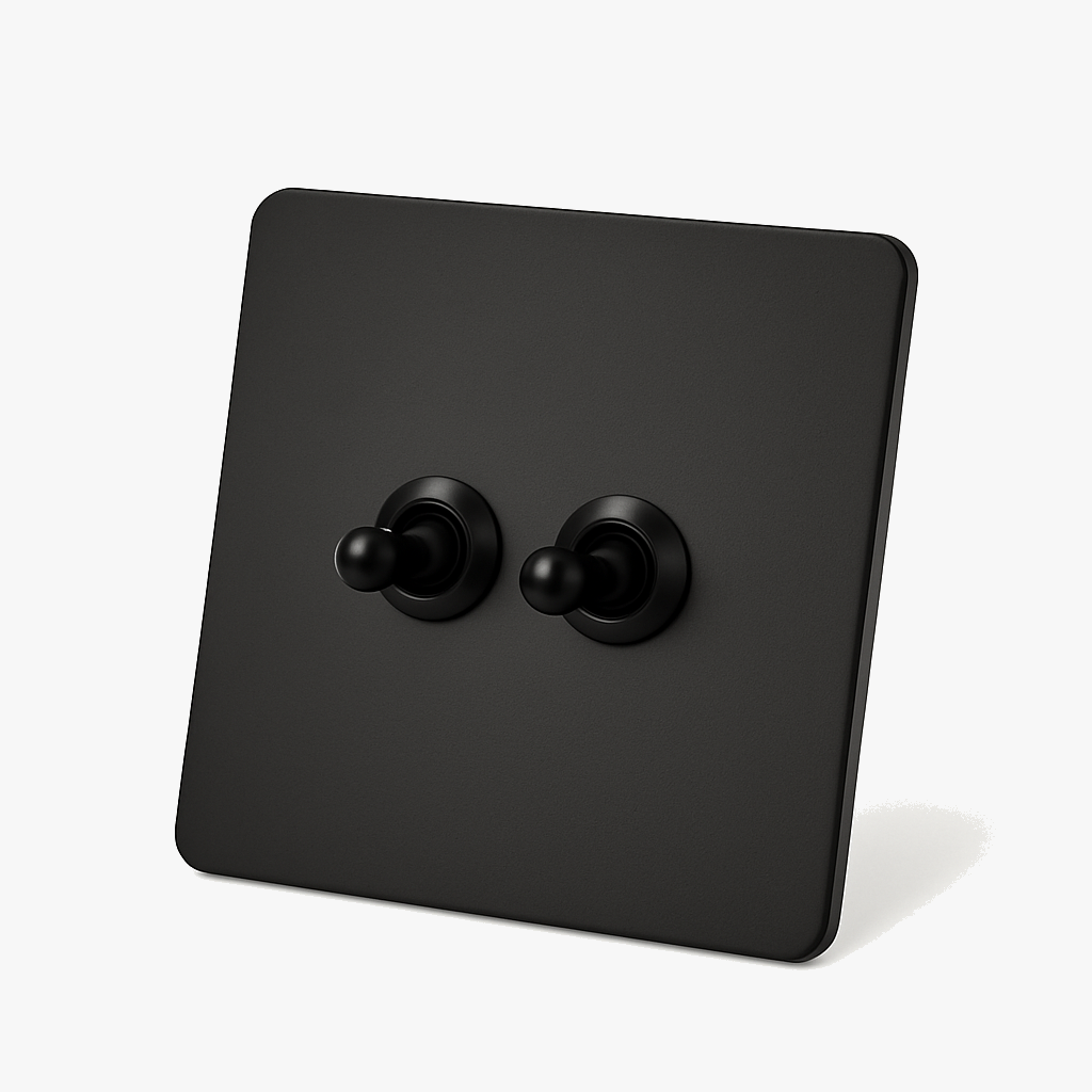 Interrupteur double 2 voies en acier noir mat bords arrondis