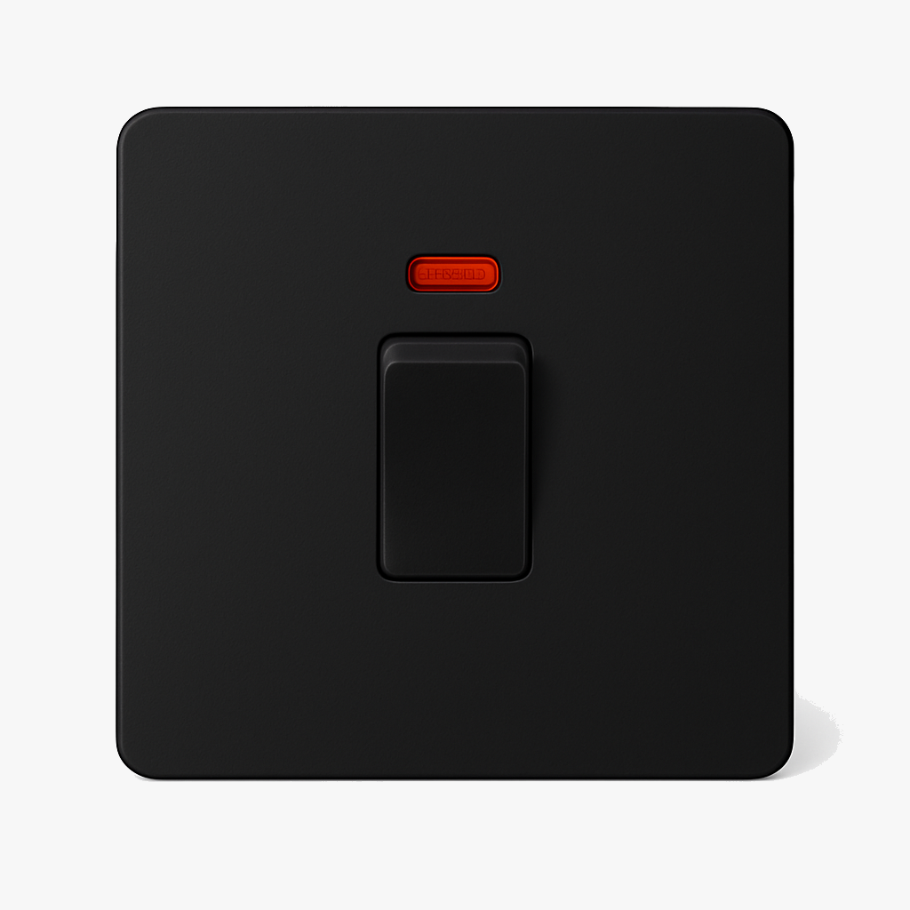 Interrupteur simple 1 voie avec LED 20A en acier noir mat bords arrondis