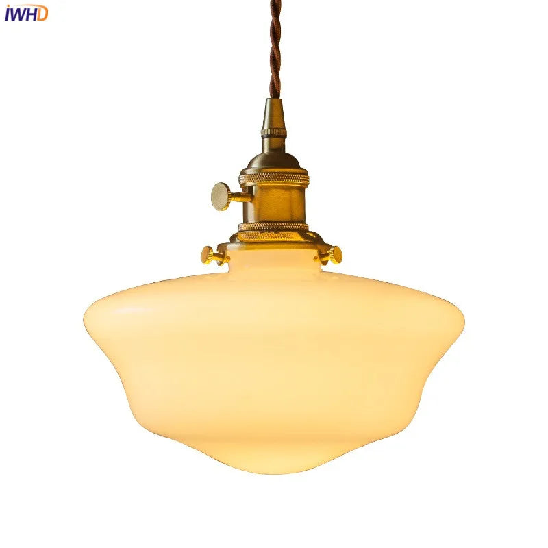 Suspension nordique moderne douille en cuivre abat-jour en verre blanc chambre salon suspension LED luminaires