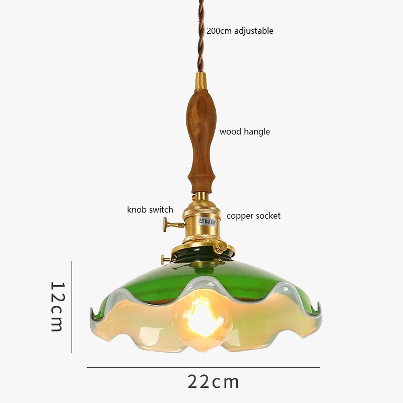Suspension vintage en cuivre bois verre style américain edison