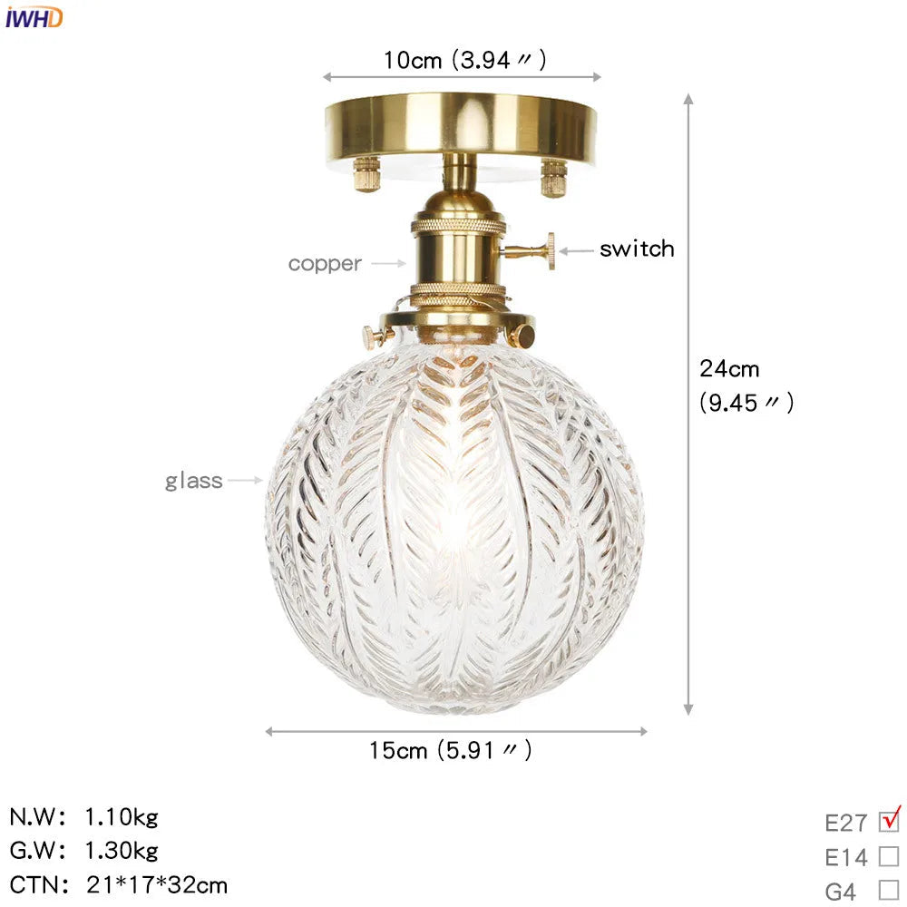 IWHD nordique japon Style cuivre plafonniers pour salon chambre boule De verre plafonnier Plafondlamp LED Lampara De Techo