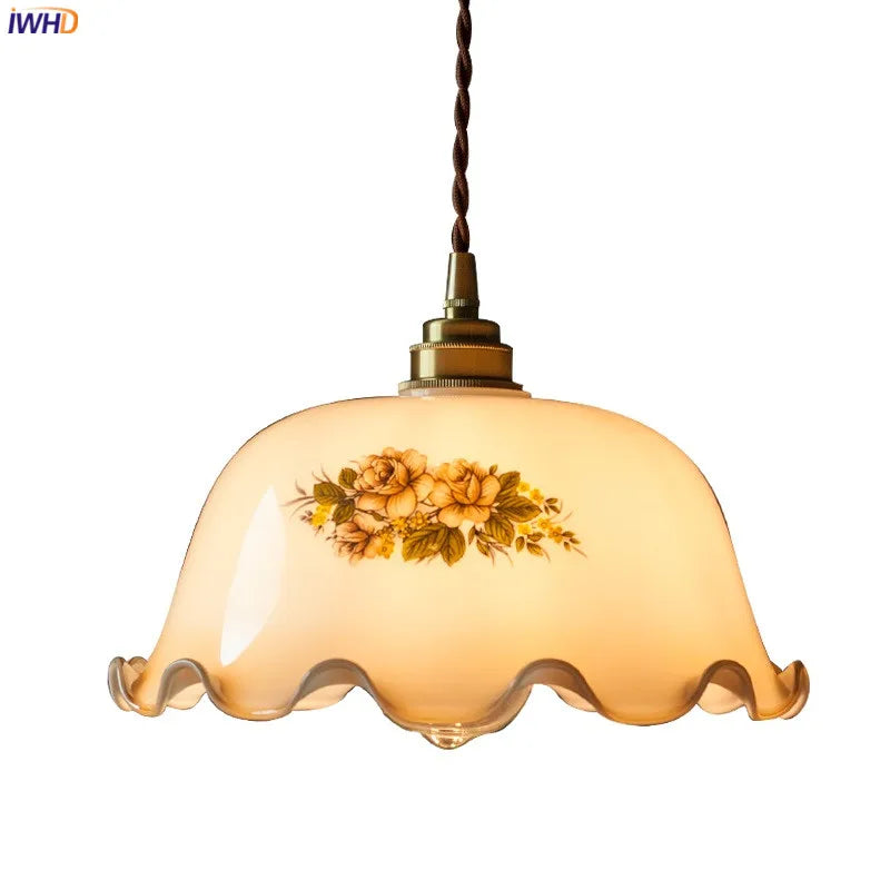 suspension led vintage en verre avec fleurs pour intérieur