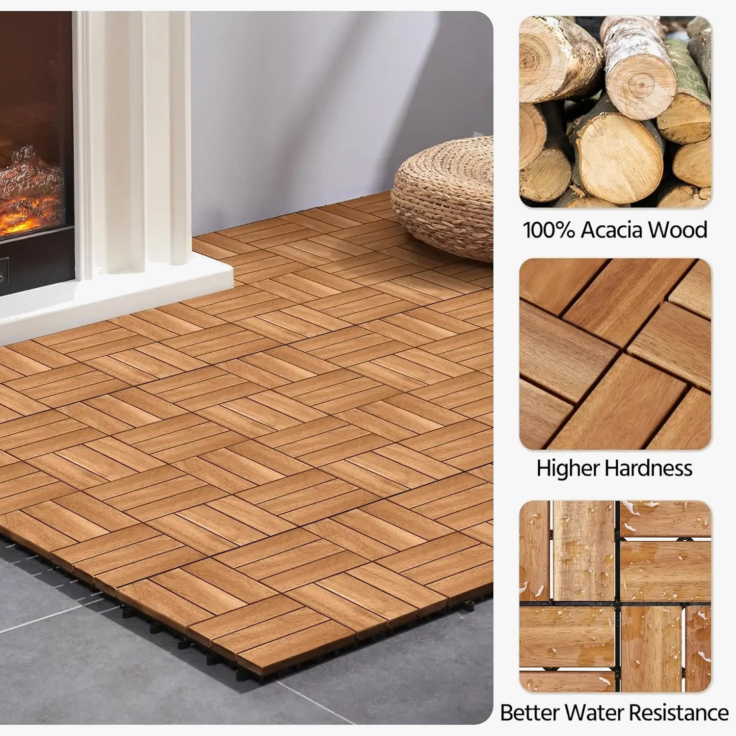 Kit 108 dalles terrasse acacia emboitables impermeables 30cm
