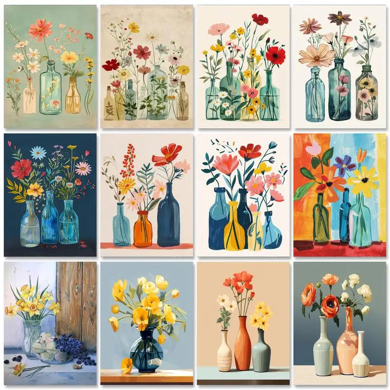 kit peinture par numéros pour vase romantique en toile artisanale
