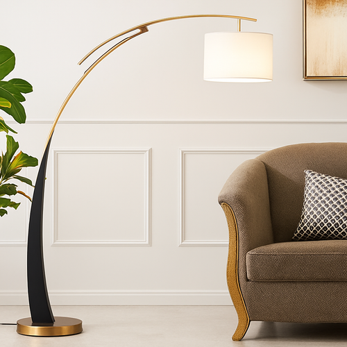 lampadaire en tissu à bras long sur pied en métal