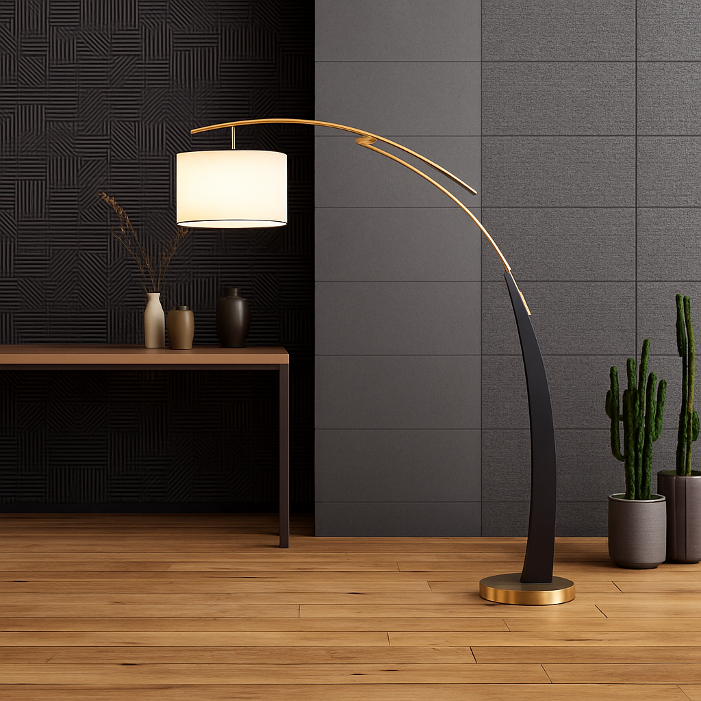 lampadaire en tissu à bras long sur pied en métal - vue 5 sur 7