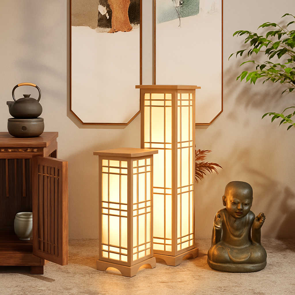 lampadaire japonais en bois pour un éclairage décoratif intérieur - vue 4 sur 8