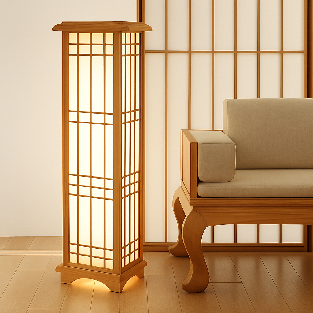 lampadaire japonais en bois pour un éclairage décoratif intérieur - vue 5 sur 8