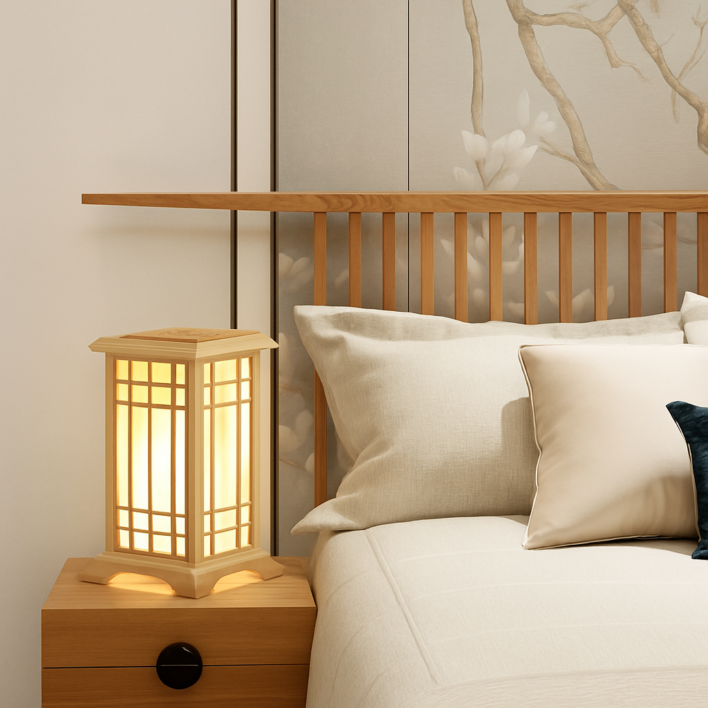 lampadaire japonais en bois pour un éclairage décoratif intérieur - vue 6 sur 8