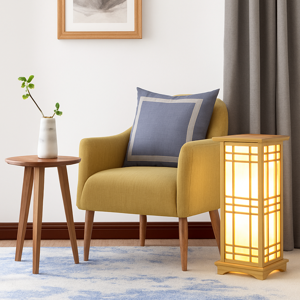 lampadaire japonais en bois pour un éclairage décoratif intérieur - vue 7 sur 8