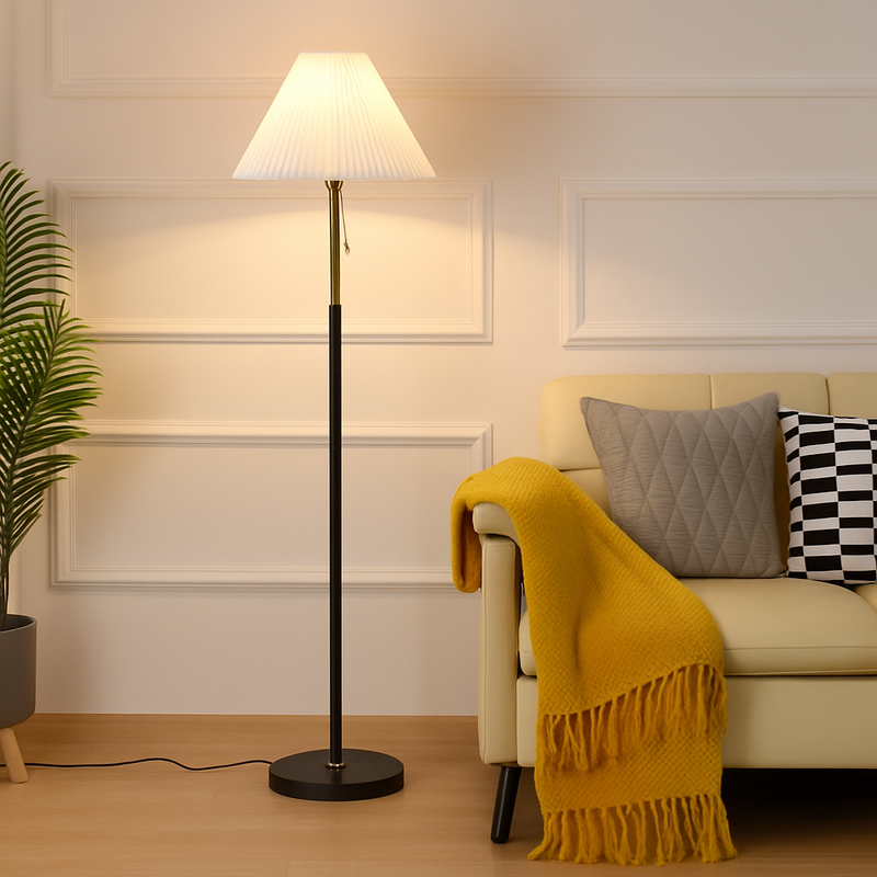 lampadaire led moderne nordique en marbre et tissu plissé américain