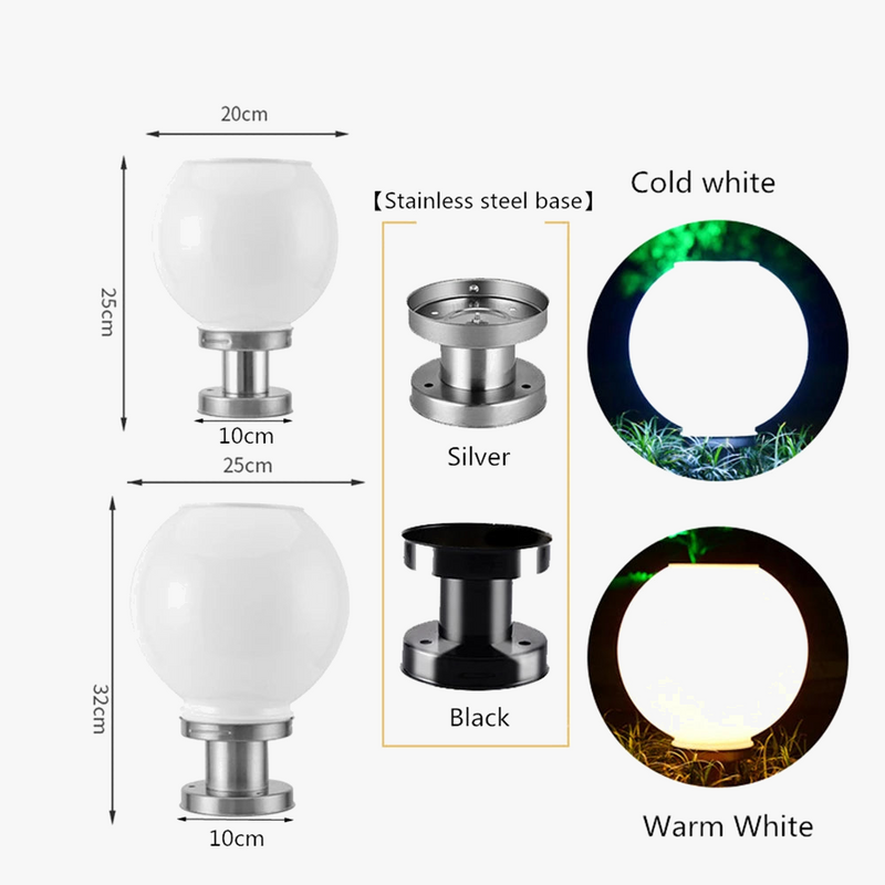 Lampadaire solaire à 24led en acier inoxydable