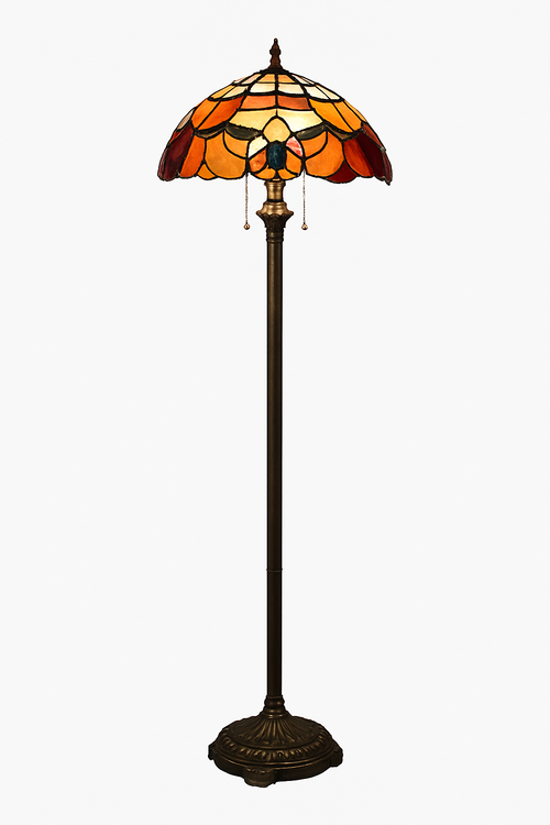 Lampadaire tiffany avec abat-jour en verre vitrail orange