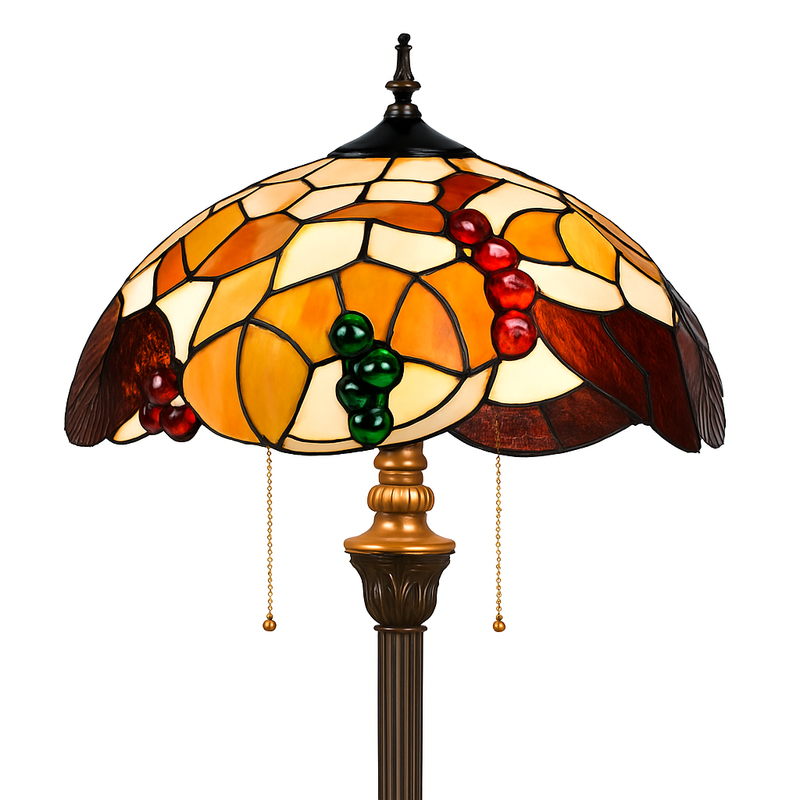 Lampadaire tiffany avec abat-jour en verre vitrail orange