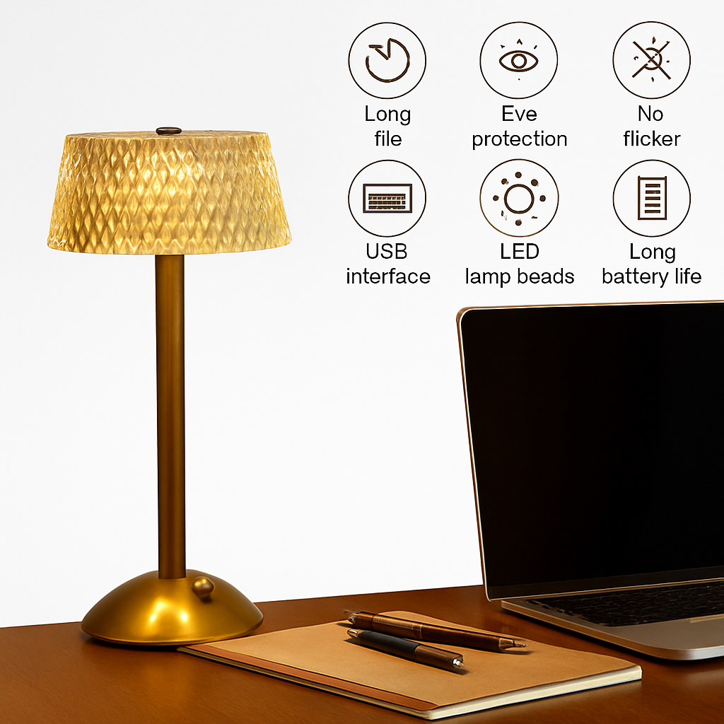 lampe de bureau cristal rétro led rechargeable protection des yeux - vue 4 sur 6