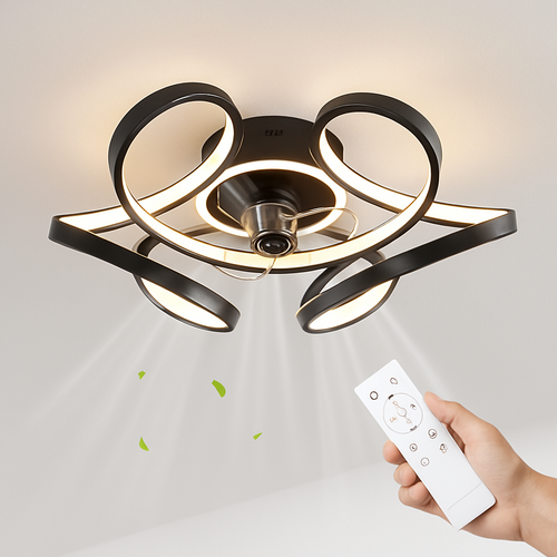 lampe à led moderne avec ventilateur de plafond et télécommande