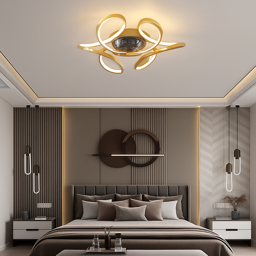 lampe à led moderne avec ventilateur de plafond et télécommande