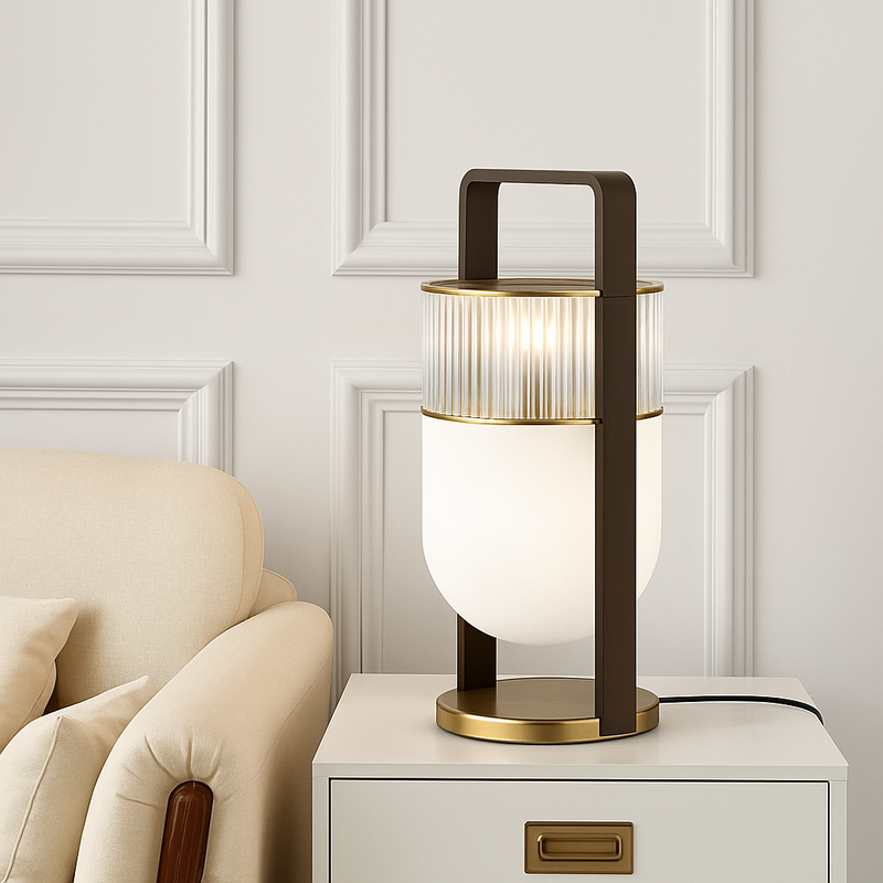 Lampe à poser design LED en verre style lanterne