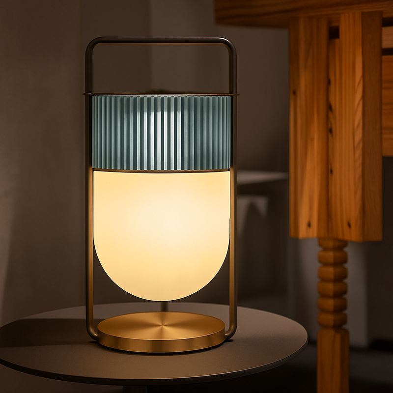 Lampe à poser design LED en verre style lanterne